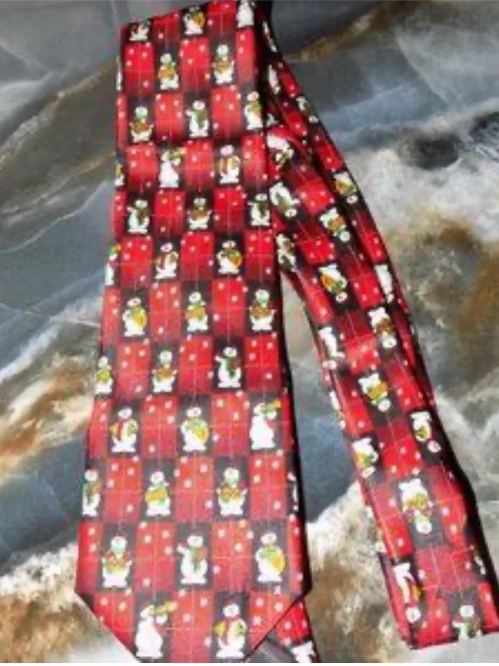#2817*”58” Long Red Plaid Holiday Tie with Snowman Pattern